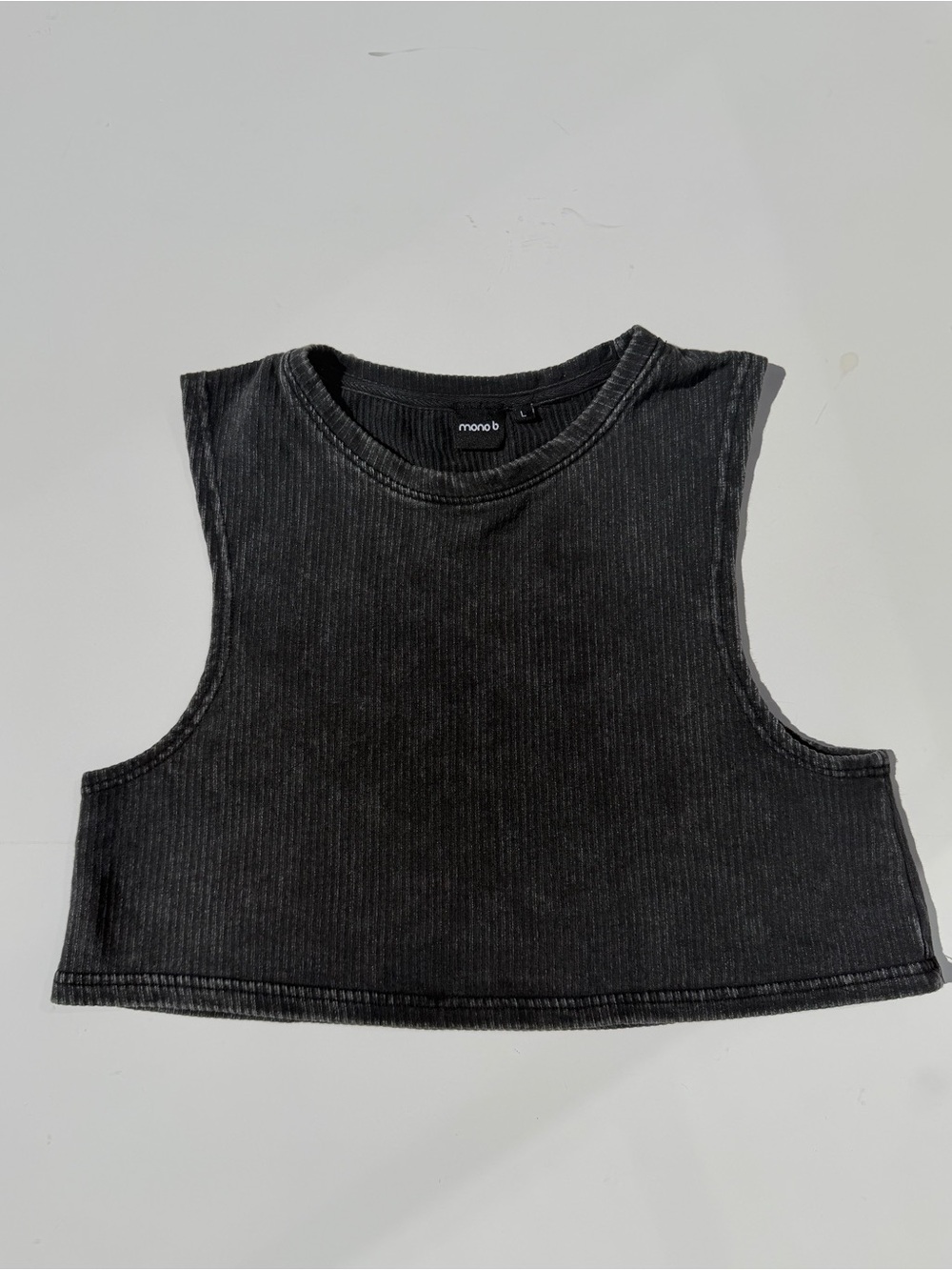 Mono B Acid Wash Charcoal Ribbed Cropped Muscle Tank Top